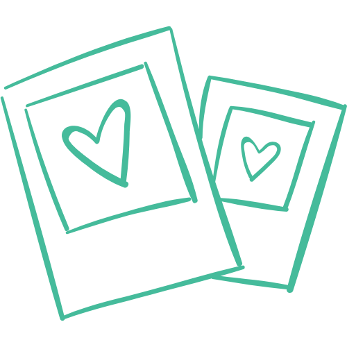 Icon zwei Polaroid Fotos mit Herzen